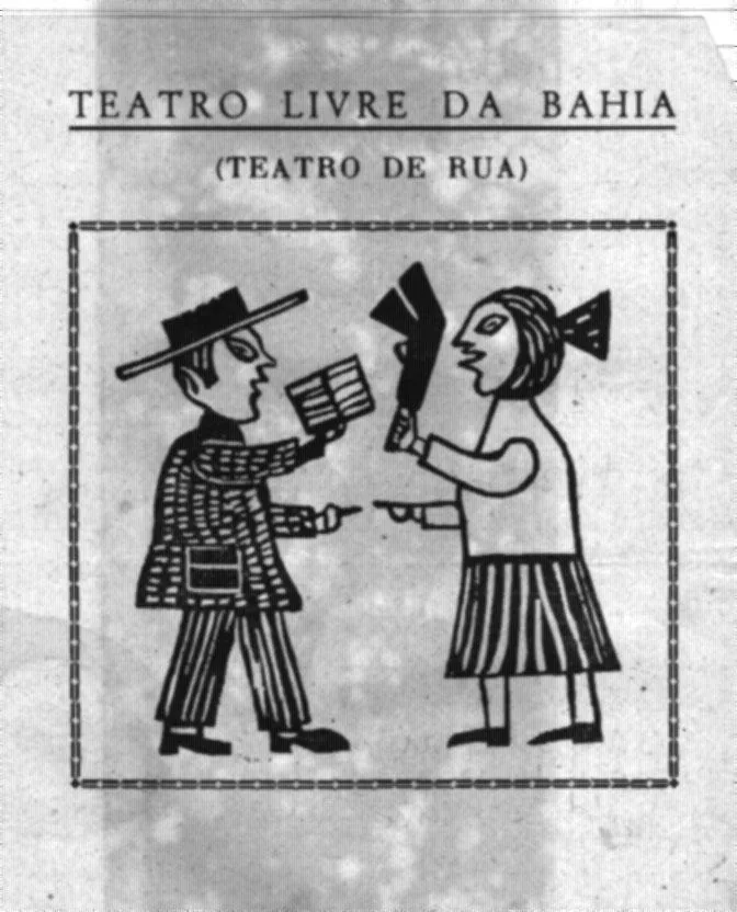 Folheto ilustrado do Teatro Livre da Bahia para seu trabalho de teatro de rua