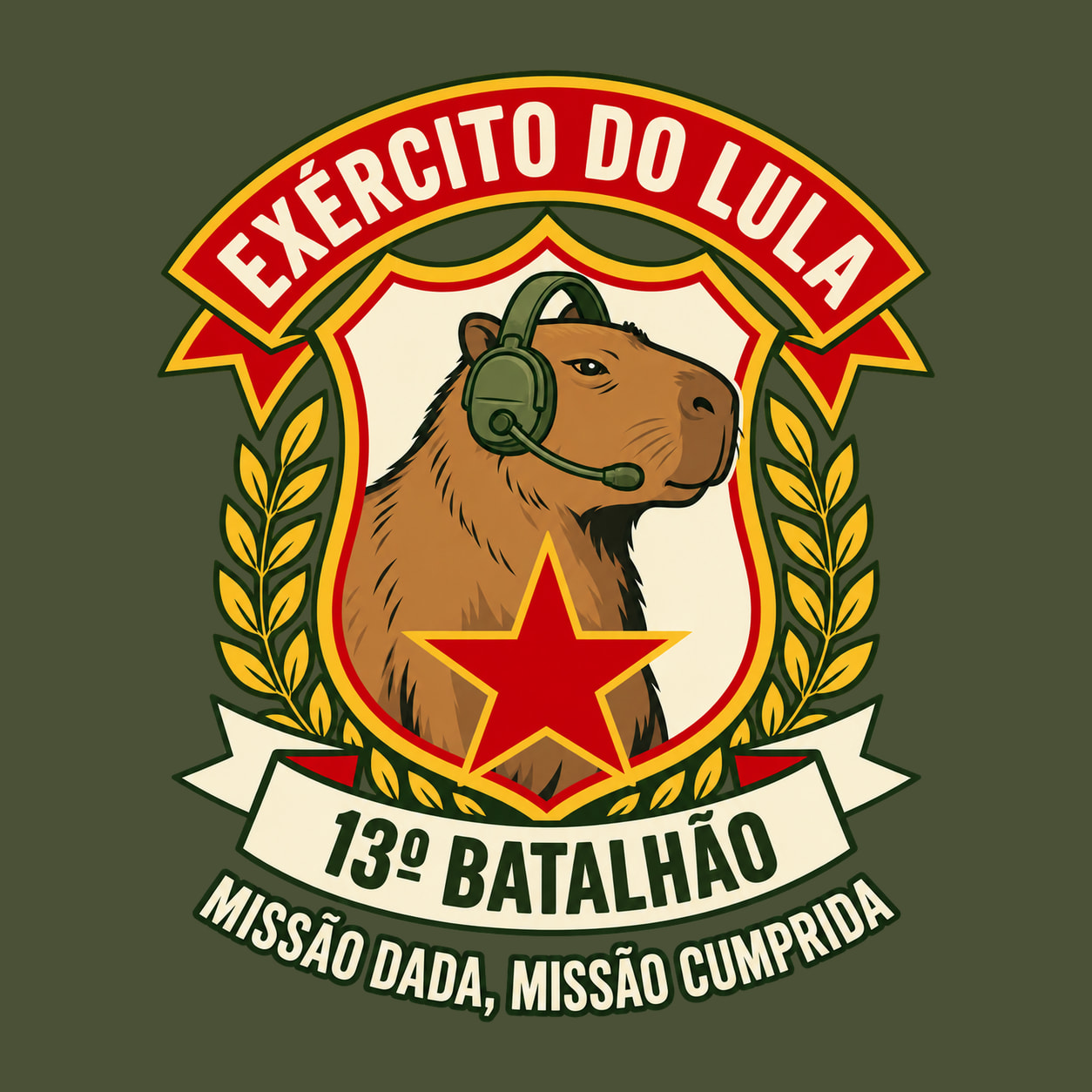 Arte de Camiseta Exército do Lula — Original, referência isolada para a cor verde musgo.